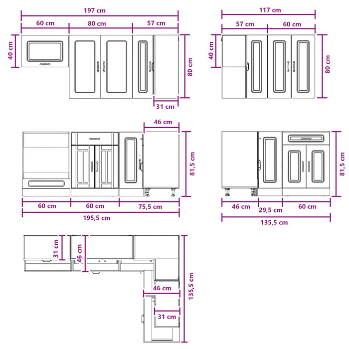 Unitate de bucătărie KALMAR 8 pcs Gri Beton Lemn prelucrat WALTI