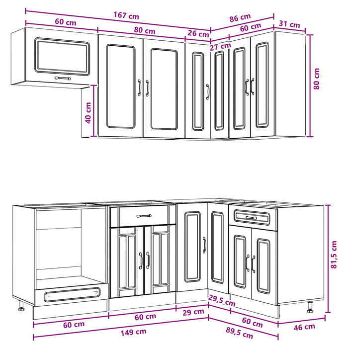 Unitate de bucătărie KALMAR 8 pcs Stejar maro Lemn prelucrat WALTI