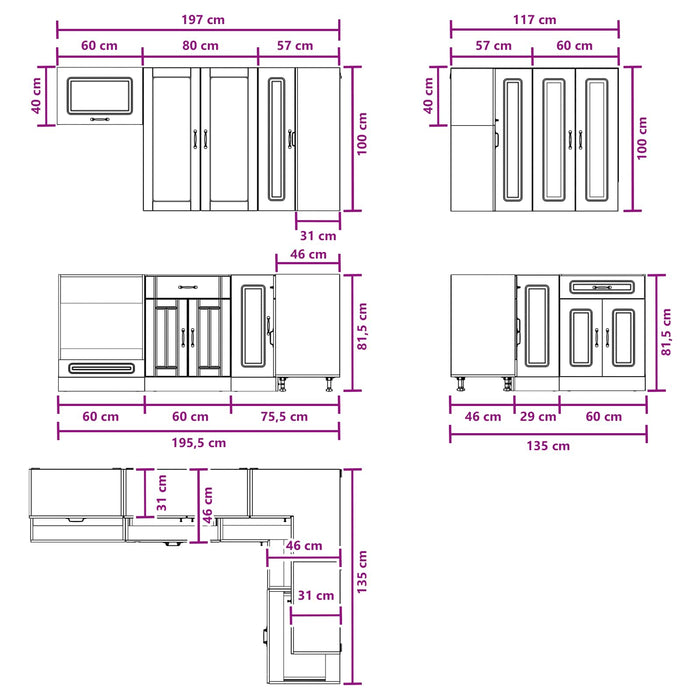 Unitate de bucătărie KALMAR 8 pcs Stejar maro Lemn prelucrat WALTI