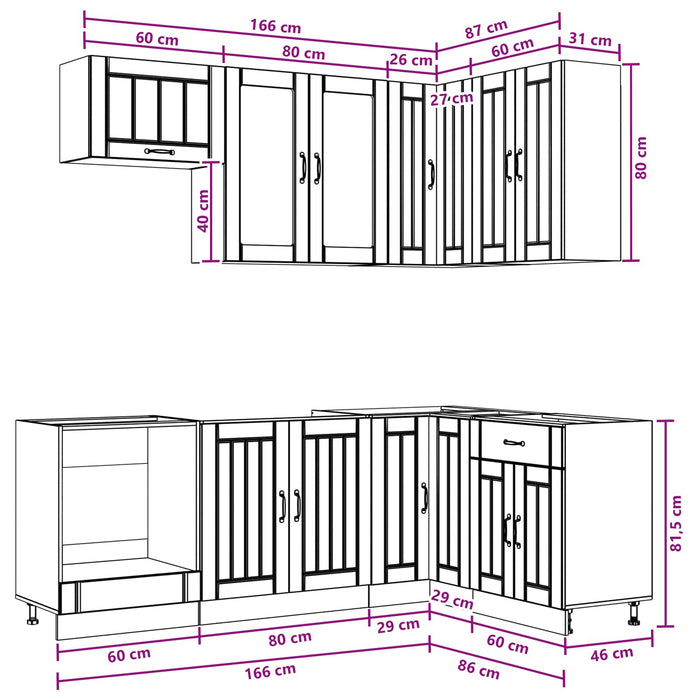 Unitate de bucătărie LUCCA 8 pcs Negru Lemn prelucrat WALTI