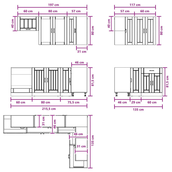 Unitate de bucătărie LUCCA 8 pcs Sonoma gri Lemn prelucrat WALTI