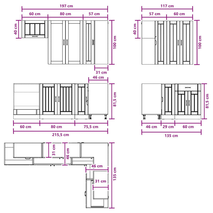 Unitate de bucătărie LUCCA 8 pcs Alb Lemn prelucrat WALTI