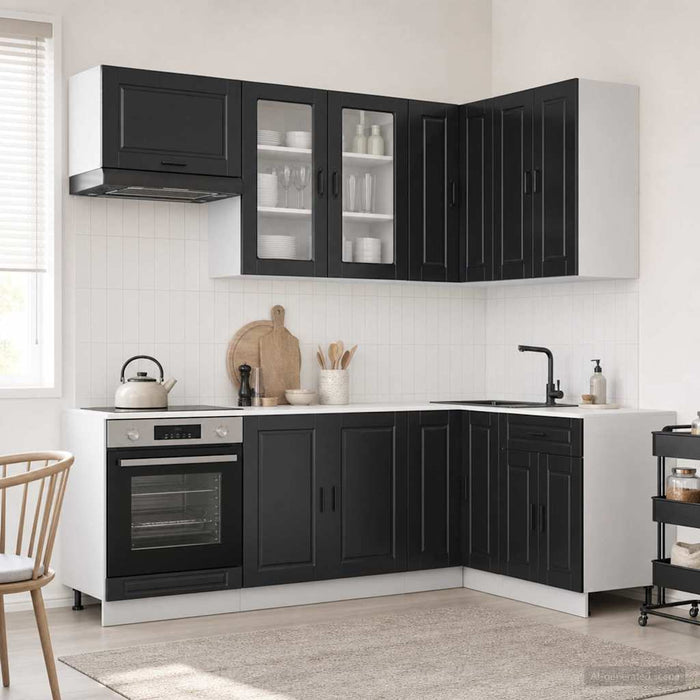 Unitate de bucătărie PORTO 8 pcs Negru Lemn prelucrat WALTI