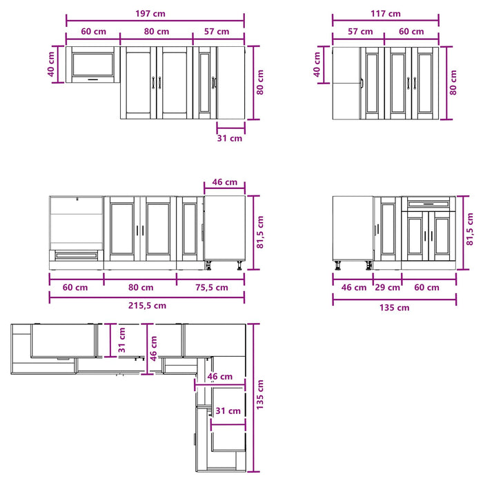 Unitate de bucătărie PORTO 8 pcs Negru Lemn prelucrat WALTI