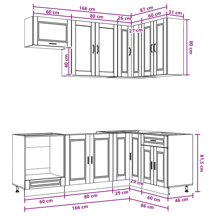 Unitate de bucătărie PORTO 8 pcs Stejar Sonoma Lemn prelucrat WALTI
