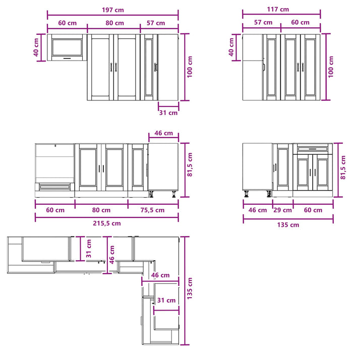 Unitate de bucătărie PORTO 8 pcs Stejar maro Lemn prelucrat WALTI
