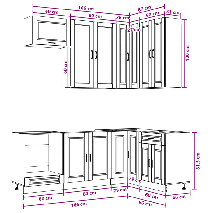 Unitate de bucătărie PORTO 8 pcs Stejar maro Lemn prelucrat WALTI