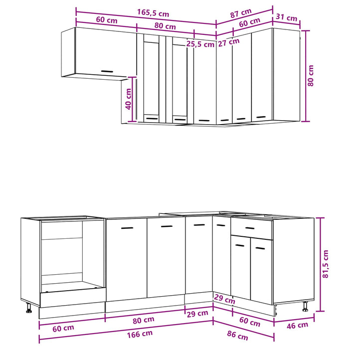 Unitate de bucătărie LYON 8 pcs Stejar fumuriu Lemn prelucrat WALTI
