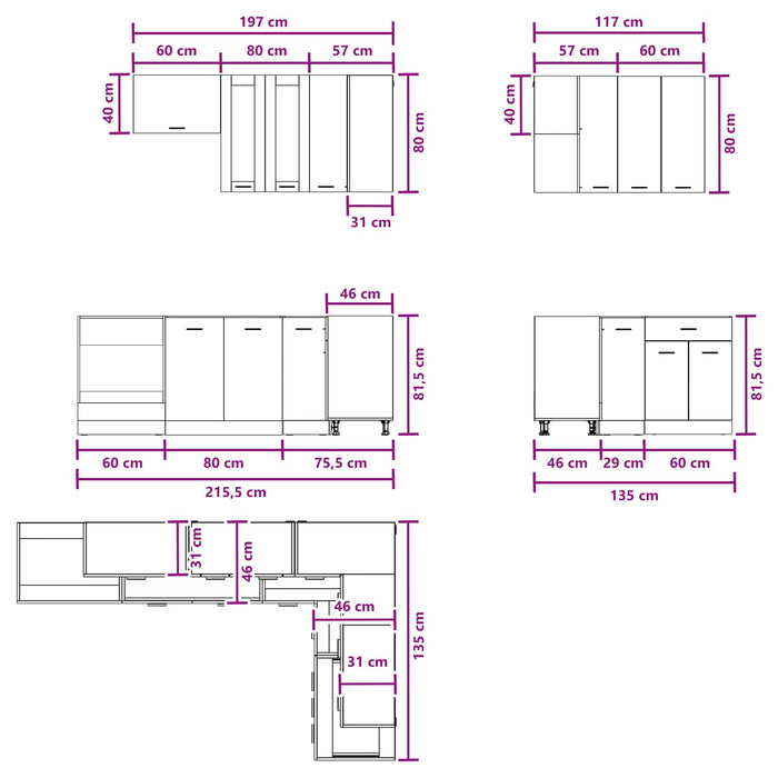 Unitate de bucătărie LYON 8 pcs Lemn vechi Lemn prelucrat WALTI