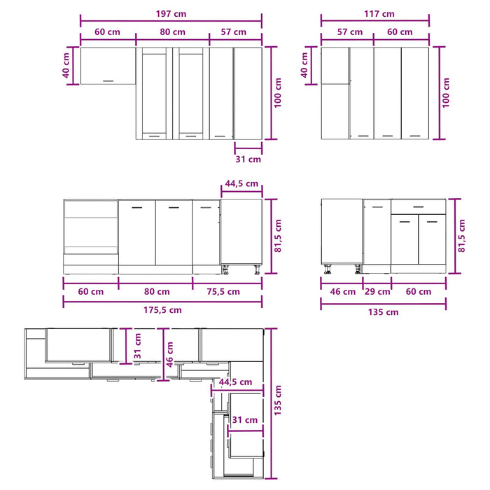 Unitate de bucătărie LYON 8 pcs Lemn vechi Lemn prelucrat WALTI