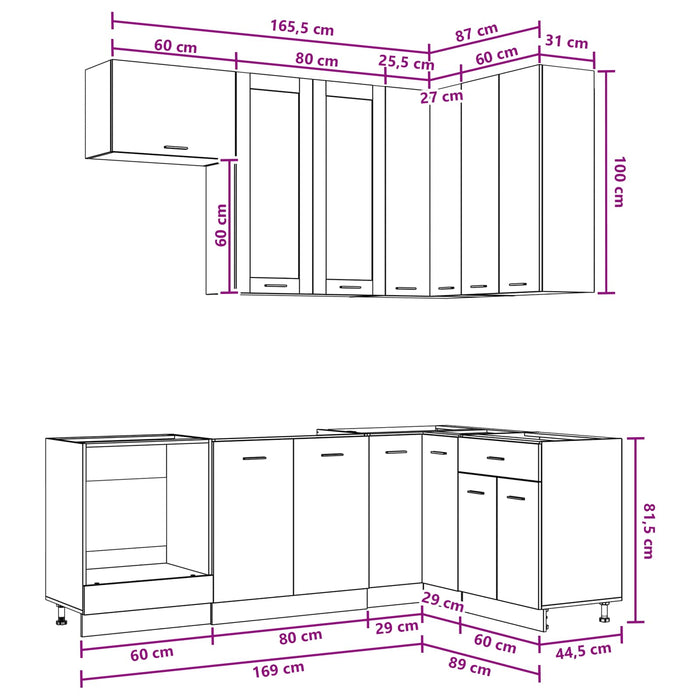 Unitate de bucătărie LYON 8 pcs Stejar Artizanal Lemn prelucrat WALTI