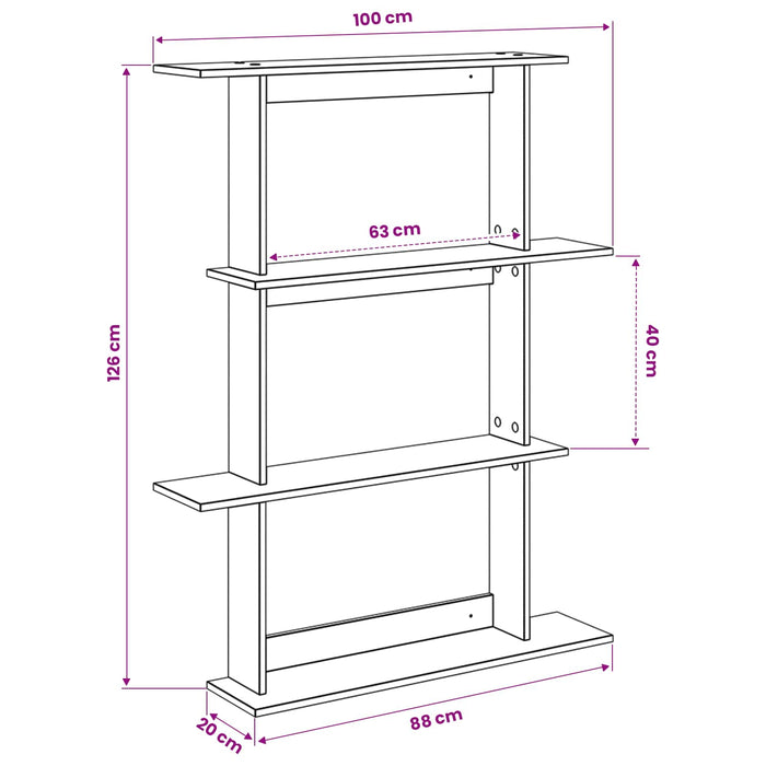 Unitate de Rafturi pe Perete Negru 100 x 20 x 126 cm WALTI