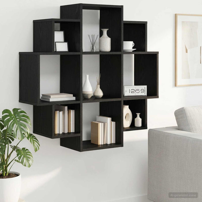 Raft de perete Stejar Negru 90 x 25 x 90 cm Lemn prelucrat - WALTI WALTI