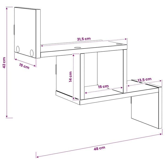 Raft de perete Stejar Negru 48 x 15 x 42 cm Lemn prelucrat - WALTI WALTI