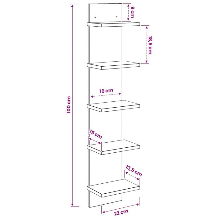 Raft de perete Alb 22 x 15 x 100 cm Lemn prelucrat - WALTI WALTI