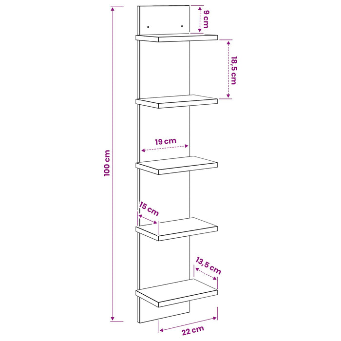 Raft de perete 2 pcs Gri Beton 22 x 15 x 100 cm Lemn prelucrat WALTI