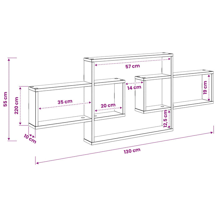 Raft de perete Gri Beton 130 x 10 x 50 cm Lemn prelucrat - WALTI WALTI