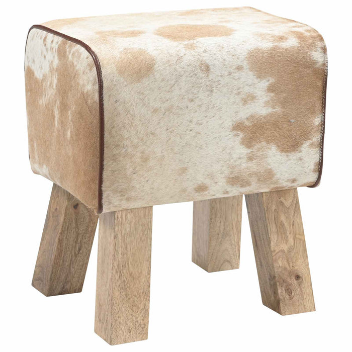 bancă 40 x 30 x 45 cm Piele Naturală Maro și alb WALTI