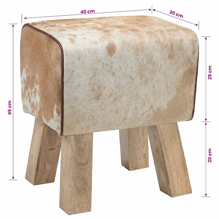 bancă 40 x 30 x 45 cm Piele Naturală Maro și alb WALTI