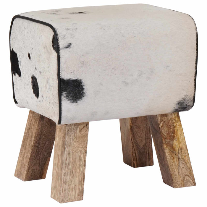 bancă 40 x 30 x 45 cm Piele Naturală Negru și Alb WALTI