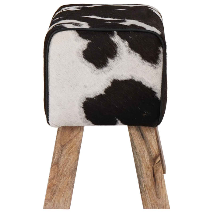 bancă 40 x 30 x 45 cm Piele Naturală Negru și Alb WALTI