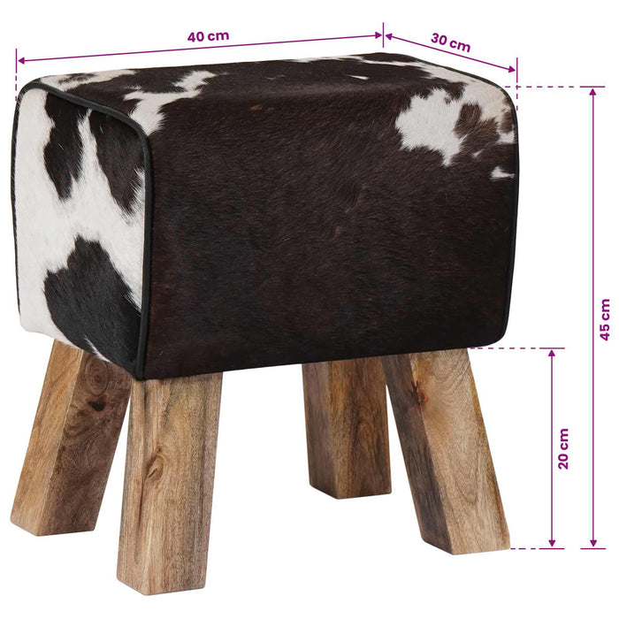 bancă 40 x 30 x 45 cm Piele Naturală Negru și Alb WALTI