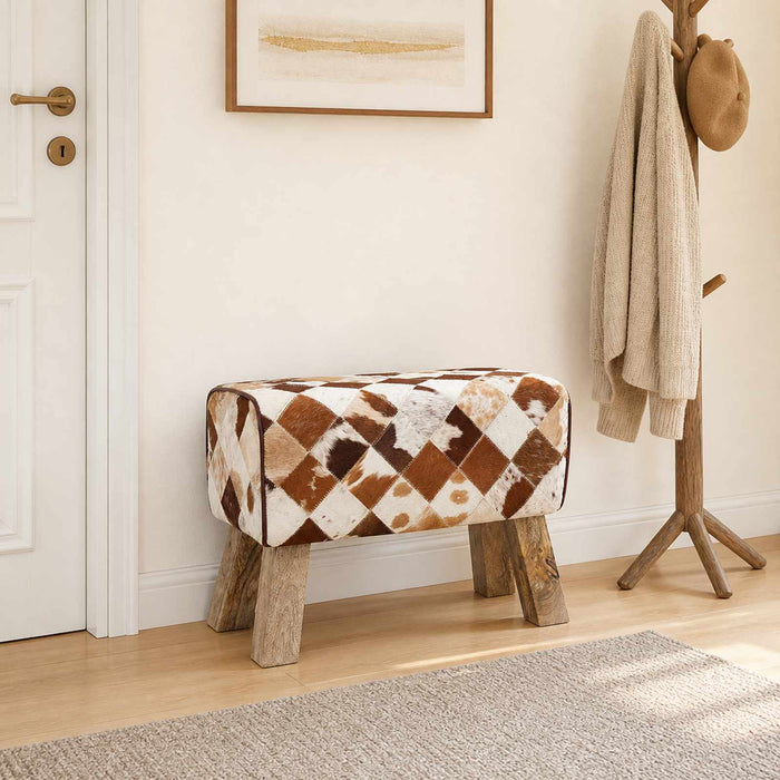 bancă 60 x 30 x 45 cm Piele Naturală Patchwork maro WALTI