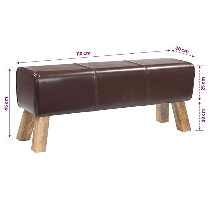 bancă 110 x 30 x 45 cm Piele Naturală Maro închis WALTI