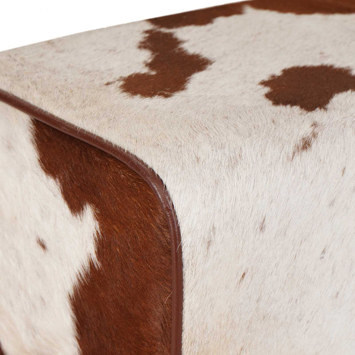 bancă 110 x 30 x 45 cm Piele Naturală Maro și alb WALTI