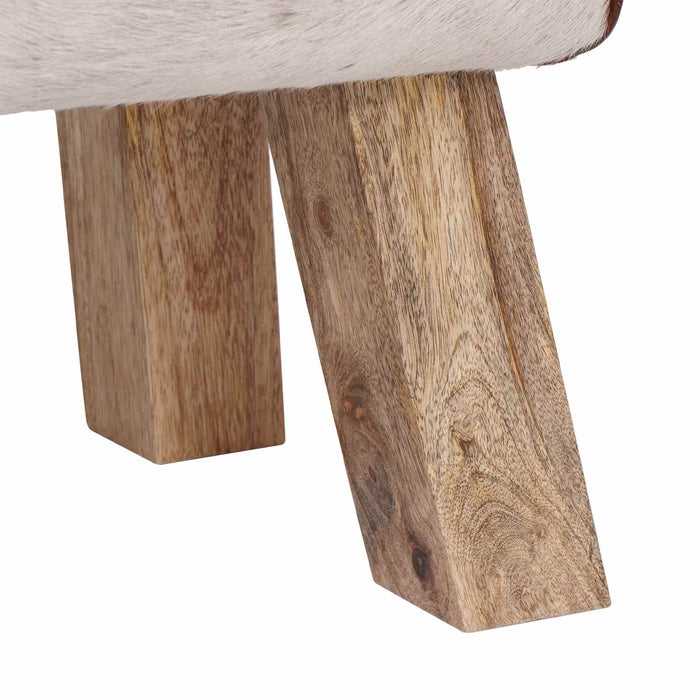 bancă 110 x 30 x 45 cm Piele Naturală Maro și alb WALTI