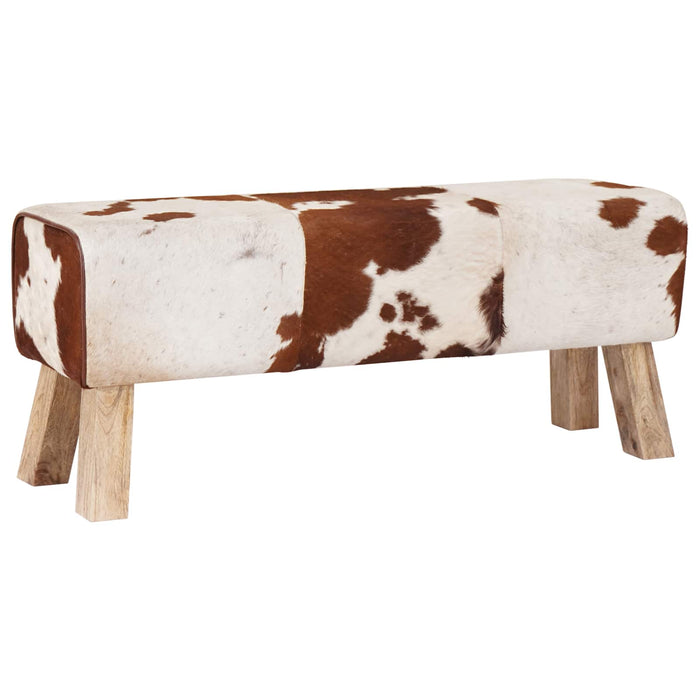 bancă 110 x 30 x 45 cm Piele Naturală Maro și alb WALTI