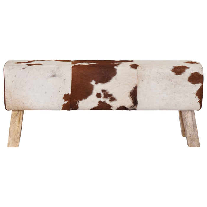 bancă 110 x 30 x 45 cm Piele Naturală Maro și alb WALTI