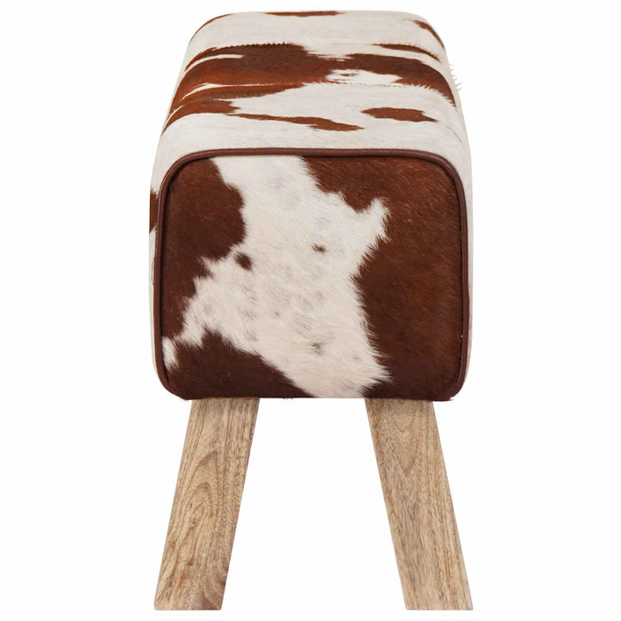 bancă 110 x 30 x 45 cm Piele Naturală Maro și alb WALTI