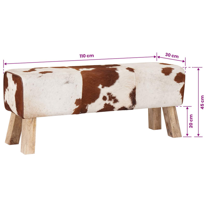 bancă 110 x 30 x 45 cm Piele Naturală Maro și alb WALTI