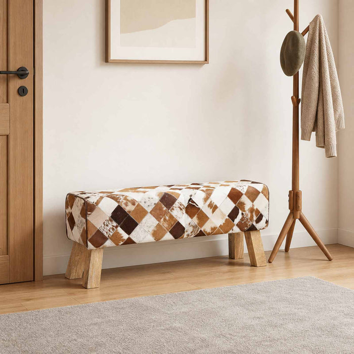 bancă 110 x 30 x 45 cm Piele Naturală Patchwork maro WALTI