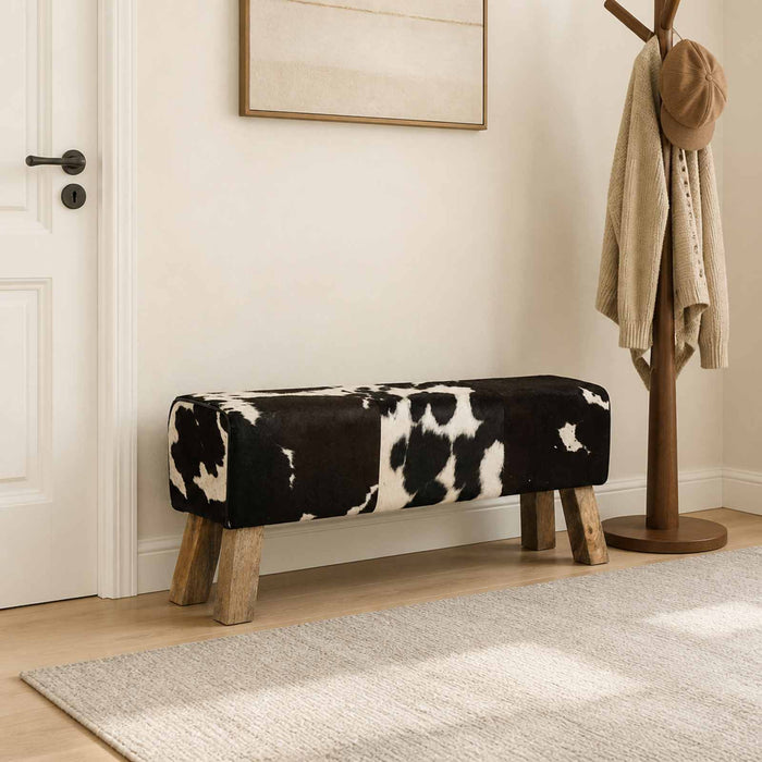 bancă 110 x 30 x 45 cm Piele Naturală Negru și Alb WALTI