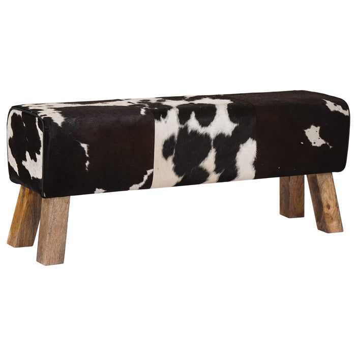 bancă 110 x 30 x 45 cm Piele Naturală Negru și Alb WALTI