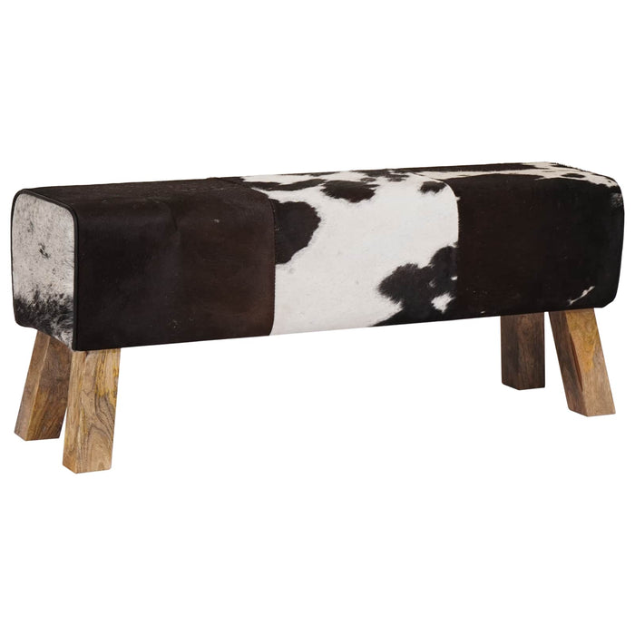 bancă 110 x 30 x 45 cm Piele Naturală Negru și Alb WALTI
