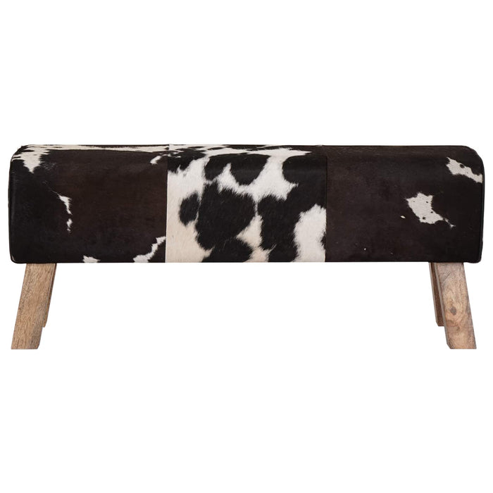 bancă 110 x 30 x 45 cm Piele Naturală Negru și Alb WALTI
