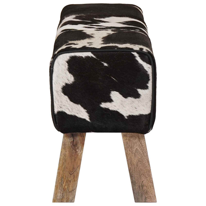 bancă 110 x 30 x 45 cm Piele Naturală Negru și Alb WALTI