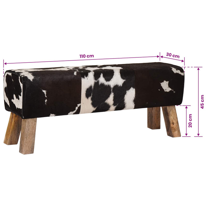 bancă 110 x 30 x 45 cm Piele Naturală Negru și Alb WALTI