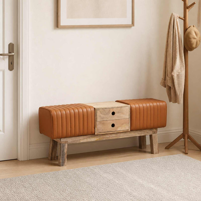 bancă 110 x 30 x 45 cm Piele Naturală Maro WALTI