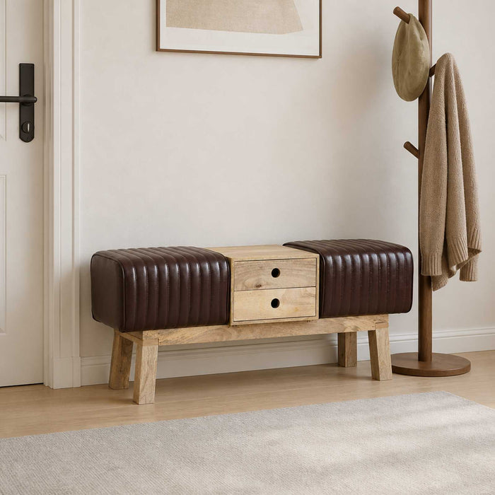 bancă 110 x 30 x 45 cm Piele Naturală Maro închis WALTI