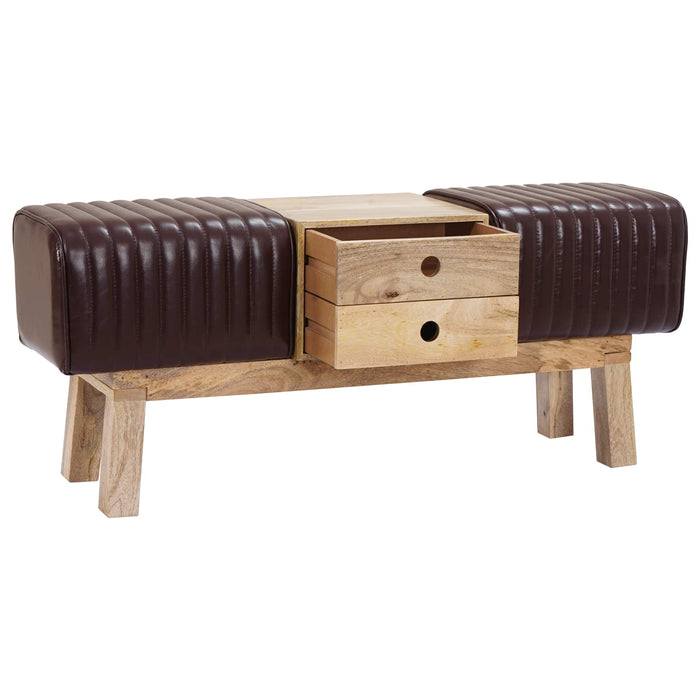 bancă 110 x 30 x 45 cm Piele Naturală Maro închis WALTI