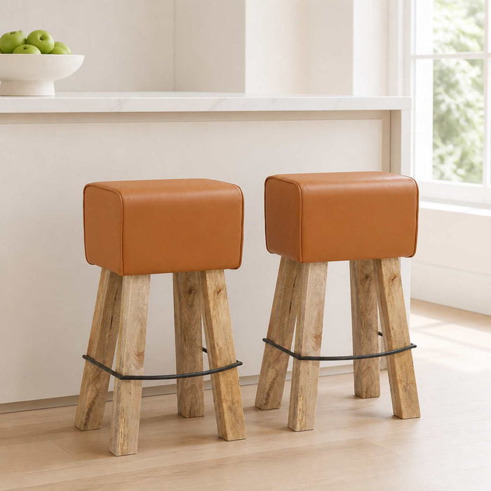 Scaun de bar 2 buc. Maro 44 x 33 x 74 cm Piele Naturală - WALTI WALTI