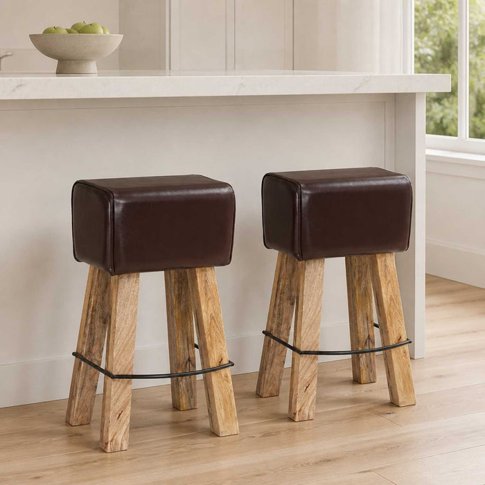 Scaun de bar 2 buc. Maro închis 44 x 33 x 74 cm Piele Naturală - WALTI WALTI