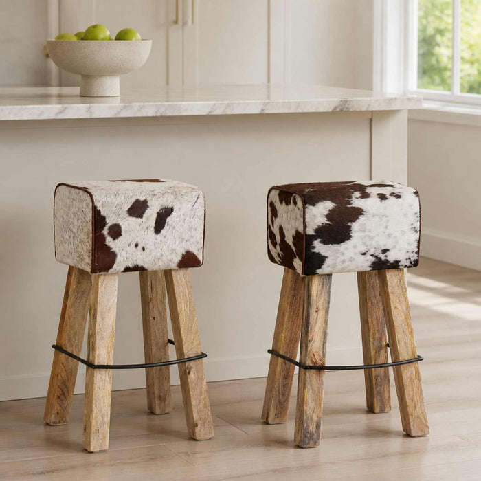 Scaun de bar 2 buc. Maro și alb 44 x 33 x 74 cm Piele Naturală WALTI