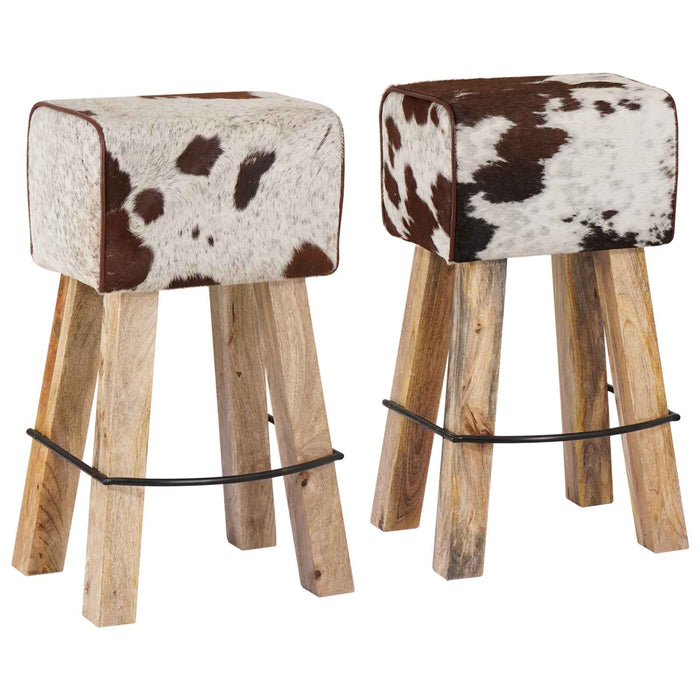 Scaun de bar 2 buc. Maro și alb 44 x 33 x 74 cm Piele Naturală WALTI