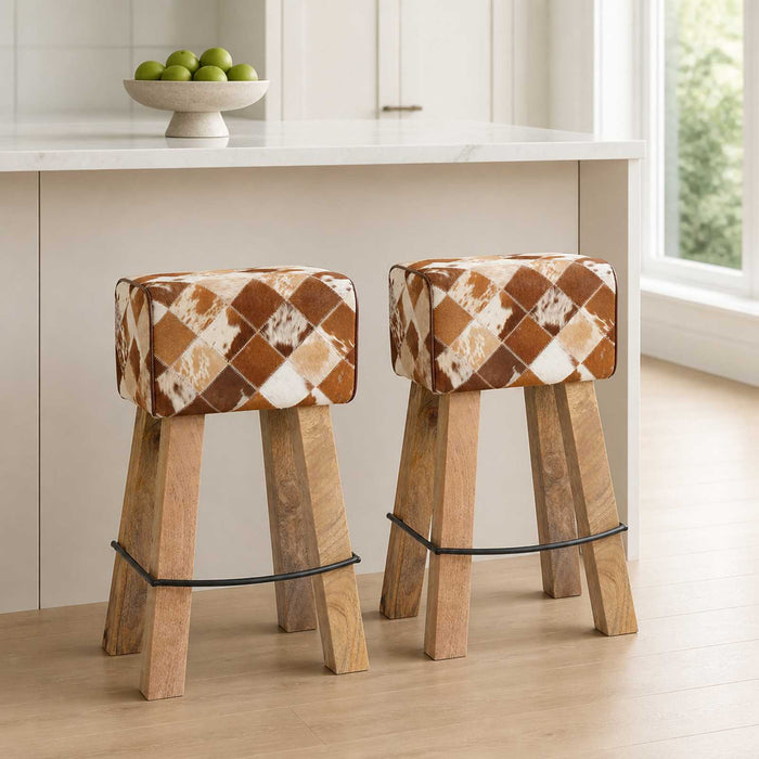 Scaun de bar 2 buc. Patchwork maro 44 x 33 x 74 cm WALTI