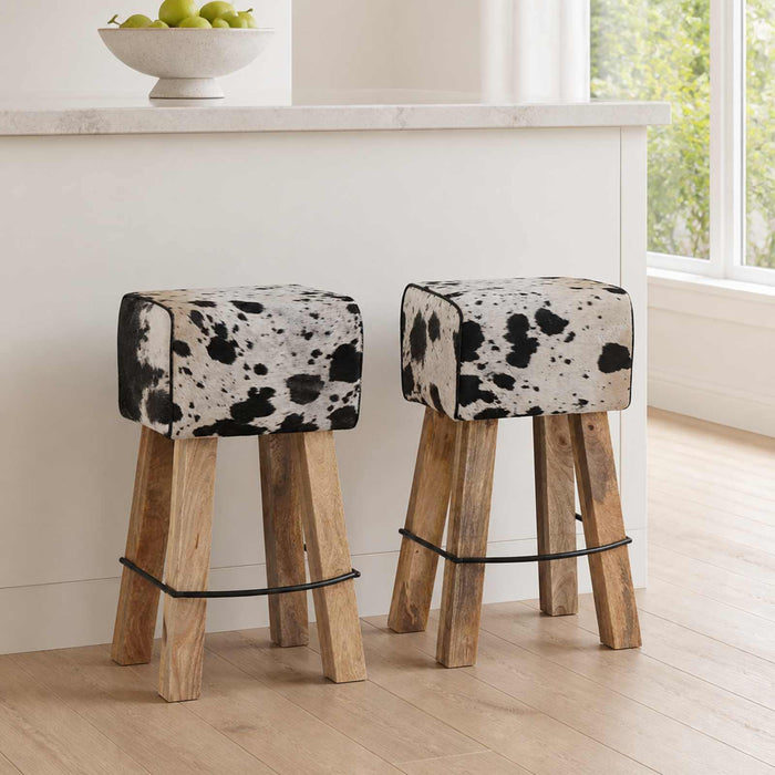 Scaun de bar 2 buc. Negru și Alb 44 x 33 x 74 cm Piele Naturală WALTI